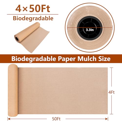 DECOHS 4 x 50 Ft Biodegradable Paper Weed Barrier- Heavy Duty Biodegradable Garden Bed Grass- Garden Paper Weed Control Barrier Weed Grass Blocker for Outdoor Garden Lawn - color: 4x50ft