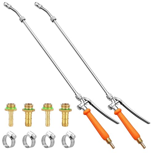 2Pcs All Metal Replacement Sprayer Wand,1/4" & 3/8" Brass Barb Sprayer Wand Replacement, Stainless Steel Sprayer Wand with Shut off Valve & 2 Hose Clamps - color: 2Pcs 29 Inches Pump Sprayer Wand - Orange Handle