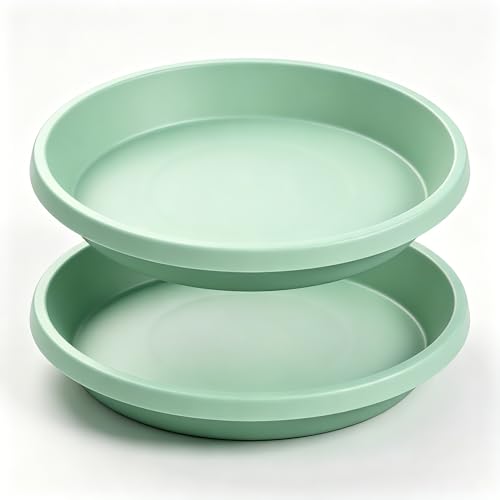 NIMYAU Plastic Plant Saucers 10 Inch Round Pack of 2 Thick Reusable Drip Trays for Indoor Outdoor Plants - color: Light_green, size: 10" (2 Pack)