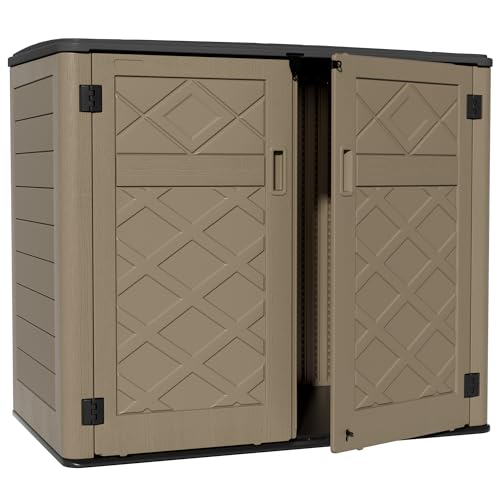 ZZM Large Outdoor Storage Shed, 48 Cu Ft Resin Versatile Storage Cabinet for Patio Accessories, Trash Cans & Garden Tools, Durable Horizontal Storage Box with Lockable Lid (Coffee) - color: Coffee-48 cu ft