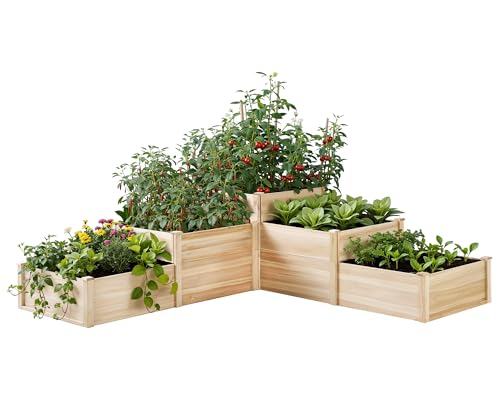 AMERLIFE 3-Tier Raised Garden Bed, 28 Inch Depth Fir Wood Planter Box for Outdoor Gardening with Dividers, Tool-Free Assembly, Garden Box, Ideal for Vegetables, Herbs, Flowers - size: 7.7 x 7.5 x 2.36 ft