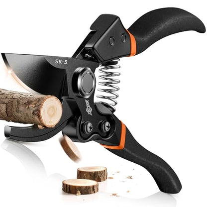 DECERK® 8.5" Professional Pruning Shears, Effortlessly Prunes 3/4" Branches - color: Black Orange