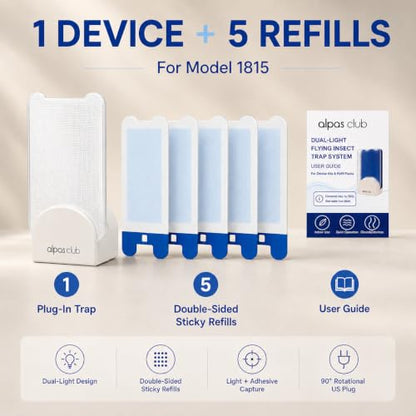Plug-in Flying Insect Trap for Gnats & Fruit Flies, 1 Device + 5 Refills - size: 1 Device + 5 Refills