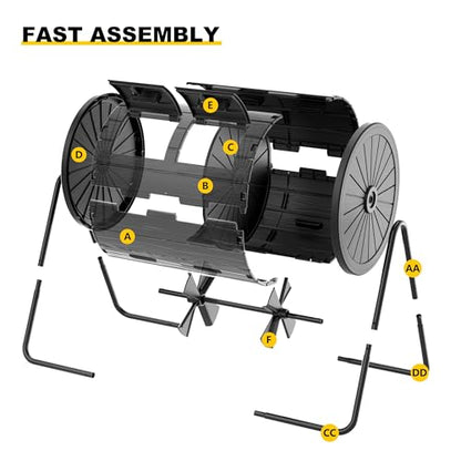 PatioZen Dual Chamber Tumbling Composter 45 Gallon Large Outdoor Tumbling Composter Efficient Batch Composting Easy Turn Design