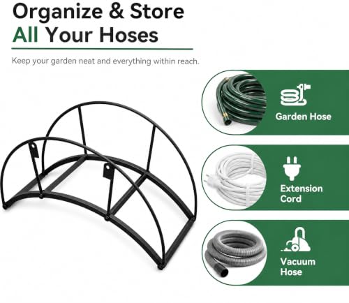 Heavy Duty Metal Garden Hose Holder Wall Mount – Outdoor Hose Hanger, Water Hose Holder, Garden Hose Rack, Beam Hose Rack, Extension Cord Holder Wall Mount (BLACK) - size: 8.27in