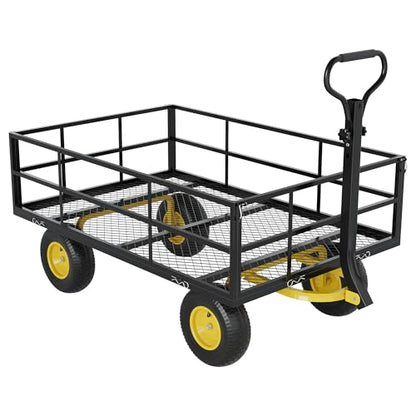 3-in-1 Heavy-Duty Steel Garden Cart, 1200 Lbs Garden Wagon, with 13 Inch All-Terrain Tires and Removable Mesh Side Panels, 180° Rotating Handle, Metal Multi-Function Carts, Outdoor Gardens Wagon Cart - color: Black + Yellow, size: 1200 Lb