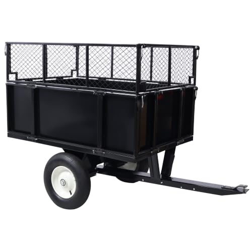 ATV Trailer Steel Dump Cart, 750lbs 22 Cubic Feet Utility Trailer Lawn Garden Trailer with Heavy Duty Tow Behind Carts and Removable Sides for Tractors, ATV, UTV, Lawn Mowers