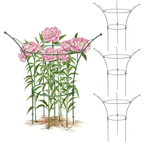 4 Pack Peony Cages and Supports Cages 13" D x 22.8" H Sturdy Metal Support Frame for Peonies & Roses Natural Bouquet Shape Garden Stakes for Outdoor Plants Flowers Ornamental (Green) - color: Green, size: 4 Pack