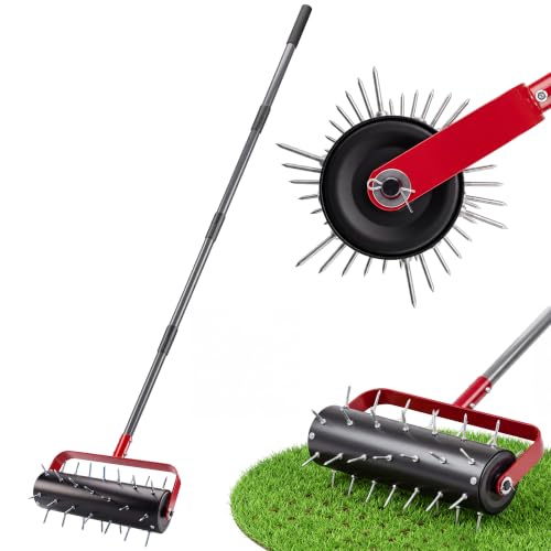 Suchtale Rolling Lawn Aerator with 42 Spikes, 71" Manual Yard Aerator Tool