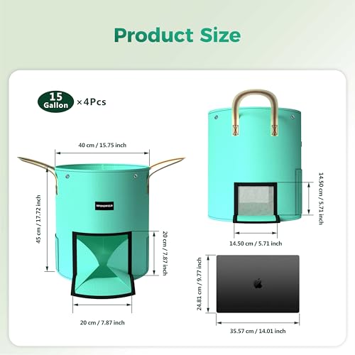 4 Pcs 15 Gallon Potato Grow Bags with Harvest, Breathable Window - size: 15 gallon