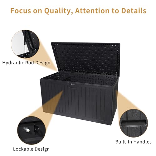 230 Gallon Resin Outdoor Deck Box, Lockable Large Patio Storage Bin, Black - color: Black