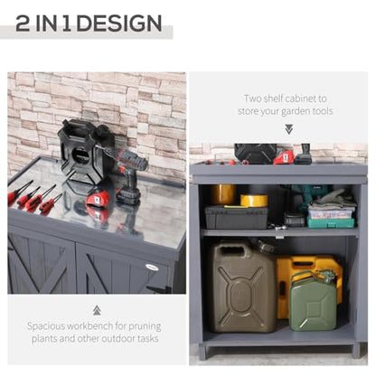 Geelife Garden Storage Cabinet, Outdoor Tool Shed with Galvanized and Two Shelves for Yard Tools or Pool Accessories, Grey