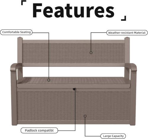 PatioZen 80 Gallon Storage Bench Deck Box, Grey - color: Grey, size: 80 Gallon