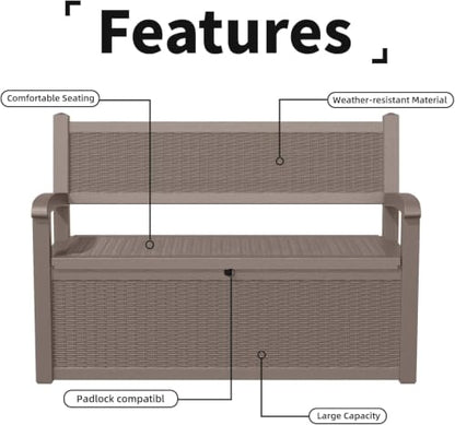 PatioZen 80 Gallon Storage Bench Deck Box, Grey - color: Grey, size: 80 Gallon