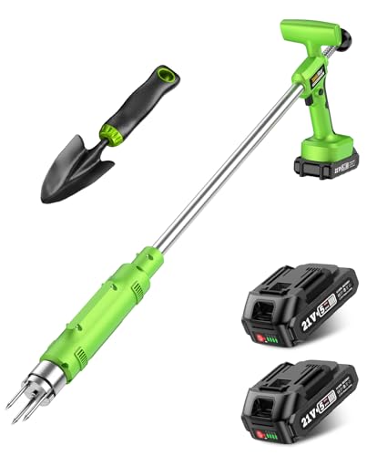 TaskStar Electric Weed Puller Tool: 21V Battery Powered w/ 2pcs 2000mAh, Heavy Duty 3-Claw Steel Root Weeder Stand-Up Remover Picker Grabber Popper, for Dandelion Lawn Garden Yard EWP001