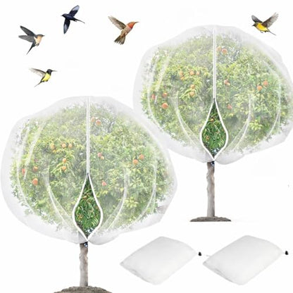2Pcs 10X10ft Fruit Tree Netting Covers for Birds and Squirrels –Bird Nets for Fruit Trees with Zipper and Drawstring, Extra Large Durable Mesh Garden Netting to Protect Fruit Trees - size: 10 X10ft