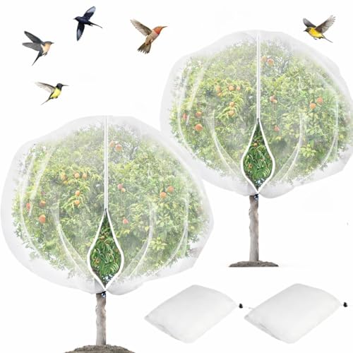 2Pcs 10X10ft Fruit Tree Netting Covers for Birds and Squirrels –Bird Nets for Fruit Trees with Zipper and Drawstring, Extra Large Durable Mesh Garden Netting to Protect Fruit Trees - size: 10 X10ft