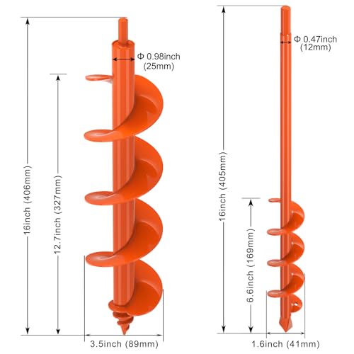 Insaga Garden Auger Drill Bit for Planting, Drill Augers for Digging Holes, Auger Post Hole Digger fits 3/8'' Hex Drive Drill, Perfect for Planting Bulbs and Potted Plants (1.6''x16''+3.5''x16'') - size: 1.6''x16''+3.5''x16''
