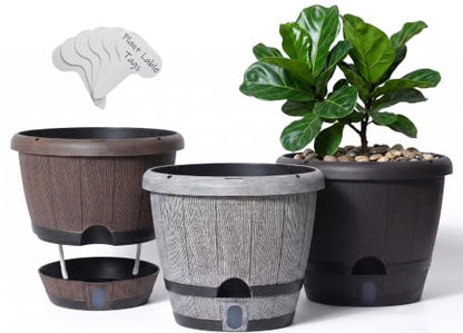 Sun-E Self Watering Whiskey Barrel Planters for Indoor Outdoor 10" X 3 Pack - color: Mix Colour Set