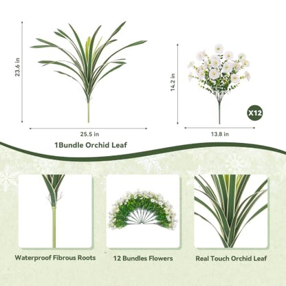 INXUGAO Artificial Flowers for Outdoors Fake Plants UV Resistant Outside - color: White