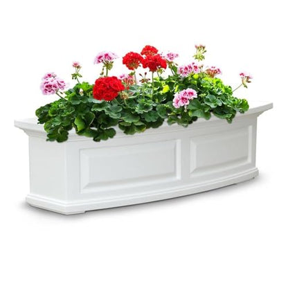 Pemberly Row 3ft Plastic Window Box, Weatherproof Polyethylene Resin, White Finish, Built-in Water Reservoir, UV Resistant, Double Wall Design, 36x11.5x10 in, Traditional Style Outdoor Planter - color: White