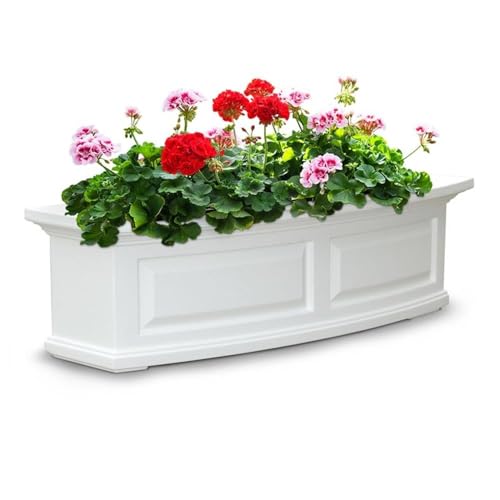 Pemberly Row 3ft Plastic Window Box, Weatherproof Polyethylene Resin, White Finish, Built-in Water Reservoir, UV Resistant, Double Wall Design, 36x11.5x10 in, Traditional Style Outdoor Planter - color: White