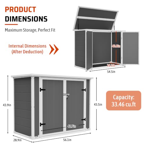 Outdoor Storage Shed Deck Box with Ramp and Lockable Lid - color: Gray - 56.10 X 28.90 X 43.90 Inch