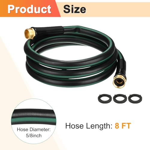 M METERXITY Garden Hose 5/8 Inch x 8 FT, Flexible PVC Leader Hose, Leakproof Water Hose with Swivel Handle, Male to Female Fittings, Burst 600 PSI [Black Green] - size: 8 FT, style: Male to Female