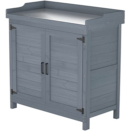 GDLF Outdoor Storage Cabinet with Work Bench, Garden Potting Table, Gray - color: Gray, size: Standard