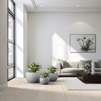 Kante Set of 3 Pale Gray Concrete Bowl Planters 20" 15.7" 11.8" Dia - color: Natural Concrete, size: 19.9"D + 15.7"D + 11.8"D