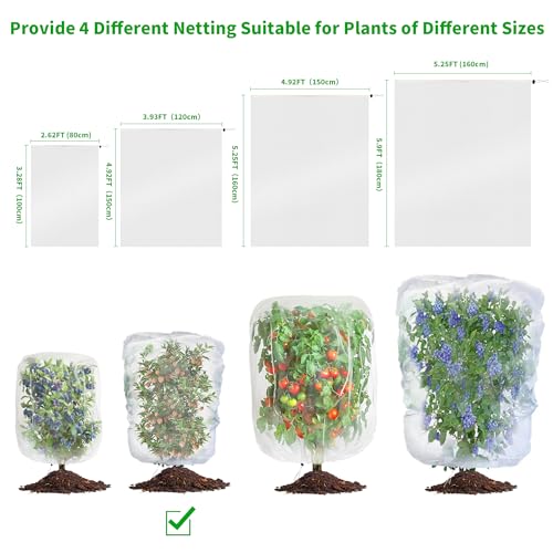 afzdby Garden Mesh Netting with Drawstring,Plants Cover Protection from Anti Birds,Bugs,Cicadas,and Insects-Pest Barrier Bag for Blueberry Bushes,Citrus,Tomatoes,Vegetables,Fruit Tree and Orange - size: 3.94×4.92FT