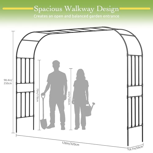 Square Tube Garden Arch Trellis for Climbing Plants 8.2ft Tall Metal Arbor - color: 126 inch Length - Black