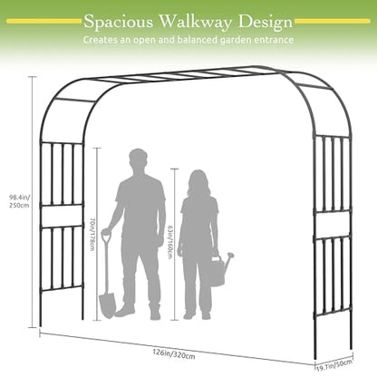 Square Tube Garden Arch Trellis for Climbing Plants 8.2ft Tall Metal Arbor - color: 126 inch Length - Black