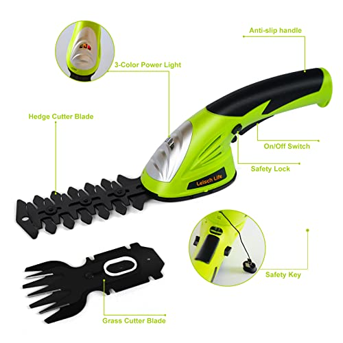 Leisch Life Cordless Grass Shear & Shrubbery Trimmer - 7.2V 2 in 1 Handheld Hedge Trimmer Electric Grass Trimmer Hedge Shears w/Pruning Scissor Rechargeable Lithium-Ion Battery and Charger Included