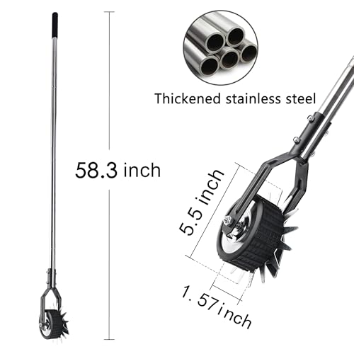 BARAYSTUS Wheel Rotary Edger Lawn Tool, Grass Edge Trimmer, Sidewalk Manual Lawn Edger, Strong 3 Sections Stainless Steel Handle with Cushion Grip, 58.3-Inch - color: black