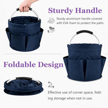 Foldable 4.5Gallon Cleaning Caddy Organizer with 6 Pockets, Non-Slip Handle