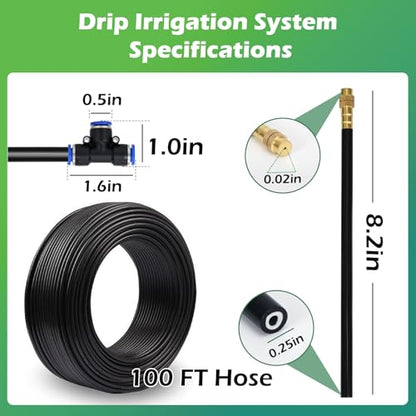 Drip Irrigation System 100 FT with 32 Nozzles, 360° Adjustable Bendable Garden Watering Misting System for Greenhouse, Yard, Lawn, Plant, Garden, 1/4 inch Hose (OD: 6mm) - color: 100 ft PU hose (1/4 in OD, 6mm)