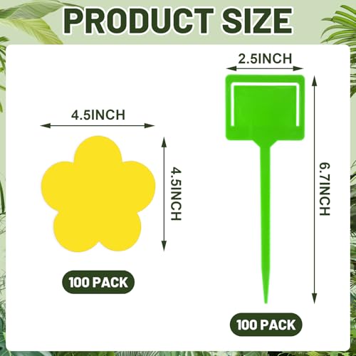 Qualirey 100 Pcs Fungus Gnat Sticky Traps Yellow Flower Shape for Plants