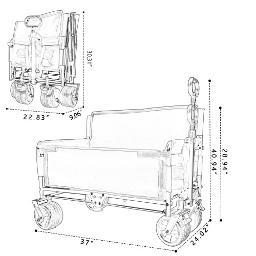 Collapsible Beach Wagon Cart - with Bench Seat & Ice Pack 500 lbs - color: Black, size: 7"