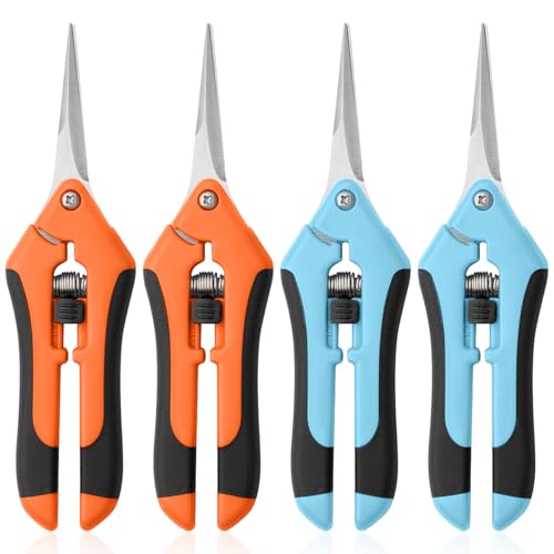 4 Pack Garden Pruning Shears, Stainless Steel Shears, Gardening Shears Scissors Pruning Shears for Gardening Tools (2pcs Blue+2pcs Orange) - color: Orange Blue