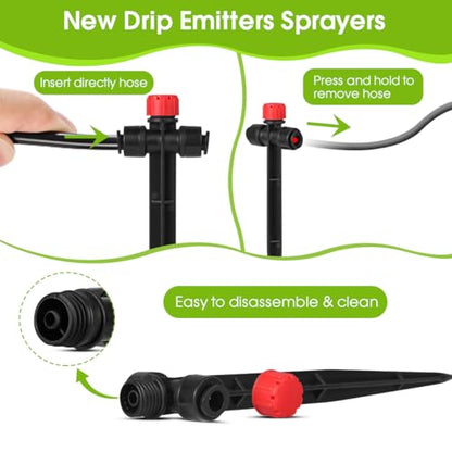 25 Pcs Drip Irrigation Emitters with Stake - Adjustable Drip Emitter Stream for 1/4" Drip Line Irrigation Tubing - Drip Irrigation System Parts Drippers Sprinkler Heads for Garden Watering System -Red - style: 25 Pcs Red Double Hole Drip Emitters Stream