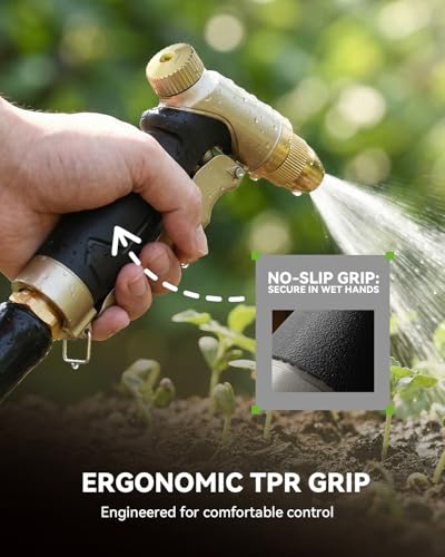 RAINPOINT Garden Hose Nozzle, 100% Heavy Duty Metal Hose Sprayer, High Pressure Water Hose Nozzle with Adjustable Spray Patterns and Flow Control for Watering Plants, Car Washing, Pet Washing, Gold - color: Gold
