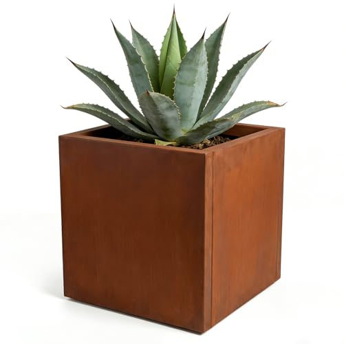 Cyayit Outdoor Square Corten Steel Planter Box, 15.75x15.75x15.75 Inch - color: Rust, size: 15.7x15.7 in