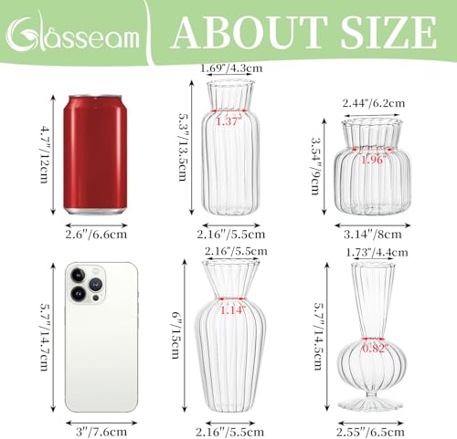 Glasseam Ribbed Glass Bud Vases for Flowers, Set of 4 Modern Home Decor - size: 4pcs