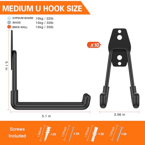 HUPBIPY Garage Hooks Heavy Duty 10 Pack, Wall Mount Ladder Hooks - color: Black 10Pack