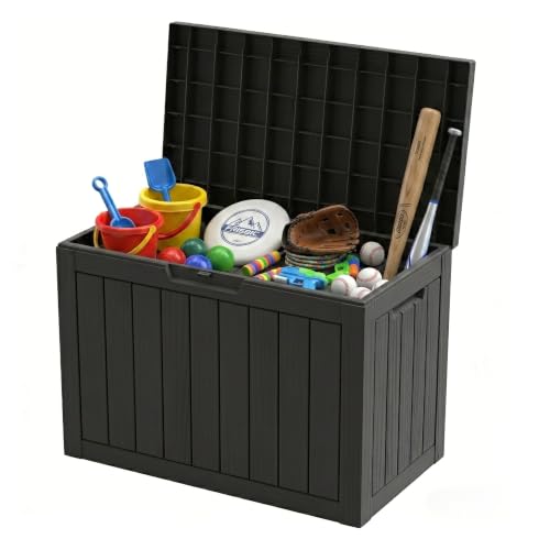 50 Gallon Outdoor Storage Box, Resin Deck Box for Patio Cushions, Garden Tools & Pool Accessories, Waterproof Lockable Storage Container, Weather Resistant Patio Storage Chest, Black - color: Black, size: 50 GAL New