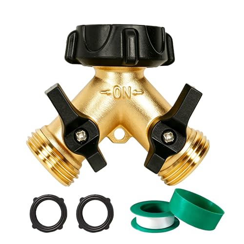 LIULO TOOL Brass Garden Hose Splitter 2 Way, Hose Y Splitter 3/4 Inch Heavy Duty Brass Hose Connector Tap Splitter, Hose Spigot Adapter 2 Valves with Rubber Washers (1 Pack) - size: 1 Pack