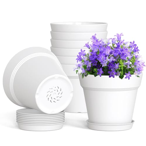 WSMKSZ 4 Inch Plastic Plant Pots with Drainage Holes and Trays – 8 Pack Small Nursery Pots for Indoor & Outdoor House Plants and Flowers, Seedling Starter Planters, White - color: White, size: 4in 8pcs