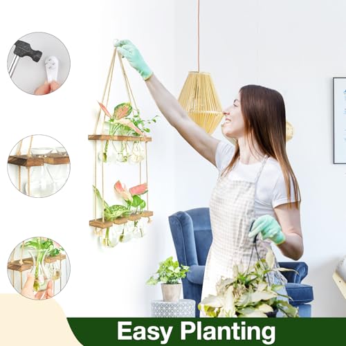 XXXFLOWER Wall Hanging Propagation Station 3 Bulb Vase 2 Tiers Brown - color: Brown