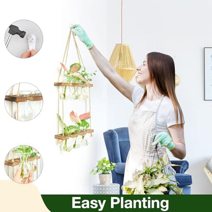 XXXFLOWER Wall Hanging Propagation Station 3 Bulb Vase 2 Tiers Brown - color: Brown